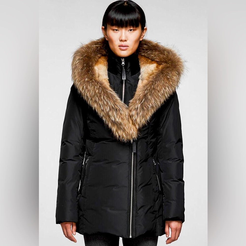 MACKAGE Akiva Black Asymmetrical Zip Front Down Winter Jacket Coat With Hood S